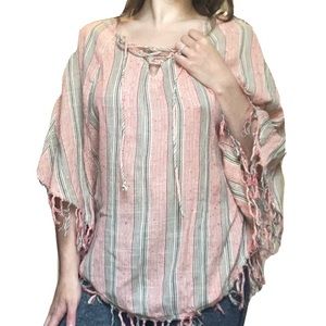 Billabong Boho Fringe Poncho Batwing Top Cotton New sustainable hippie striped S